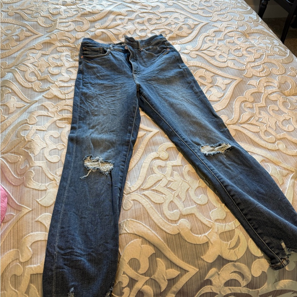 Express Distressed Dark Blue Straight Leg Jeans